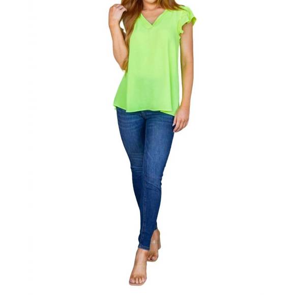 NEW JODIFL under neon lights ruffle sleeve top in neon yellow-green - Picture 1 of 4